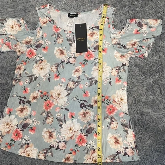 Espresso Los Angeles Womens Cold Shoulder Blue Floral Print Size Large - Picture 6 of 7